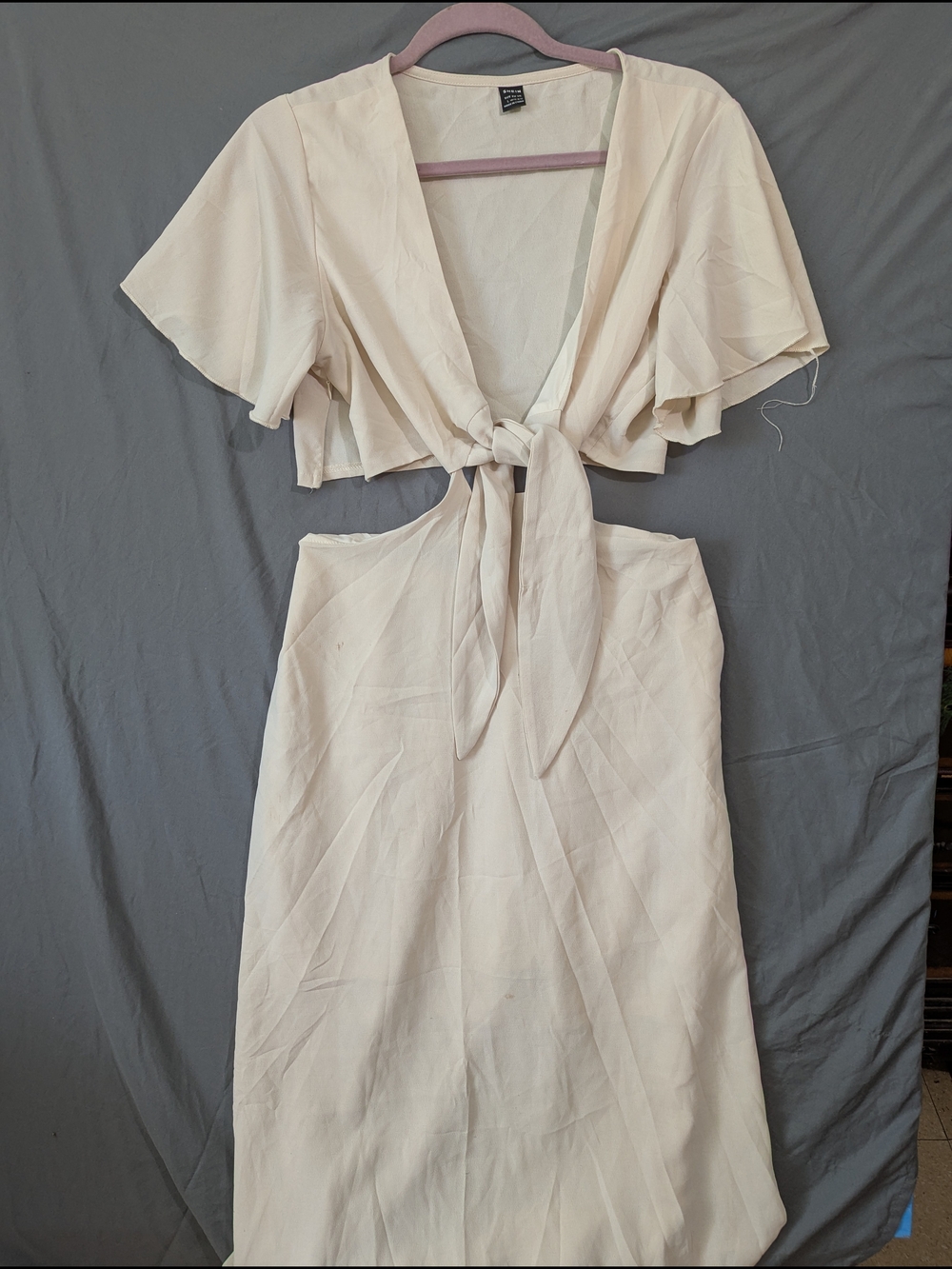 Cream Colored Tie-Front Cut Out Sides Maxi Dress